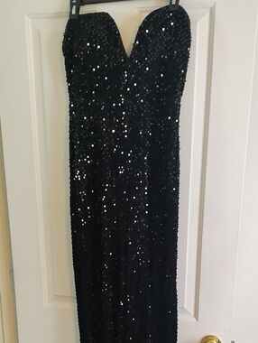 Fashion Nova long black sequin strapless jumpsuit